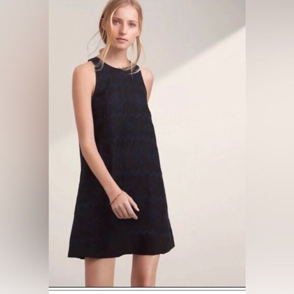 Aritzia Wilfred Trompette Embroidered Geometric Linen Sleeveless Dress Black XS - Picture 1 of 12